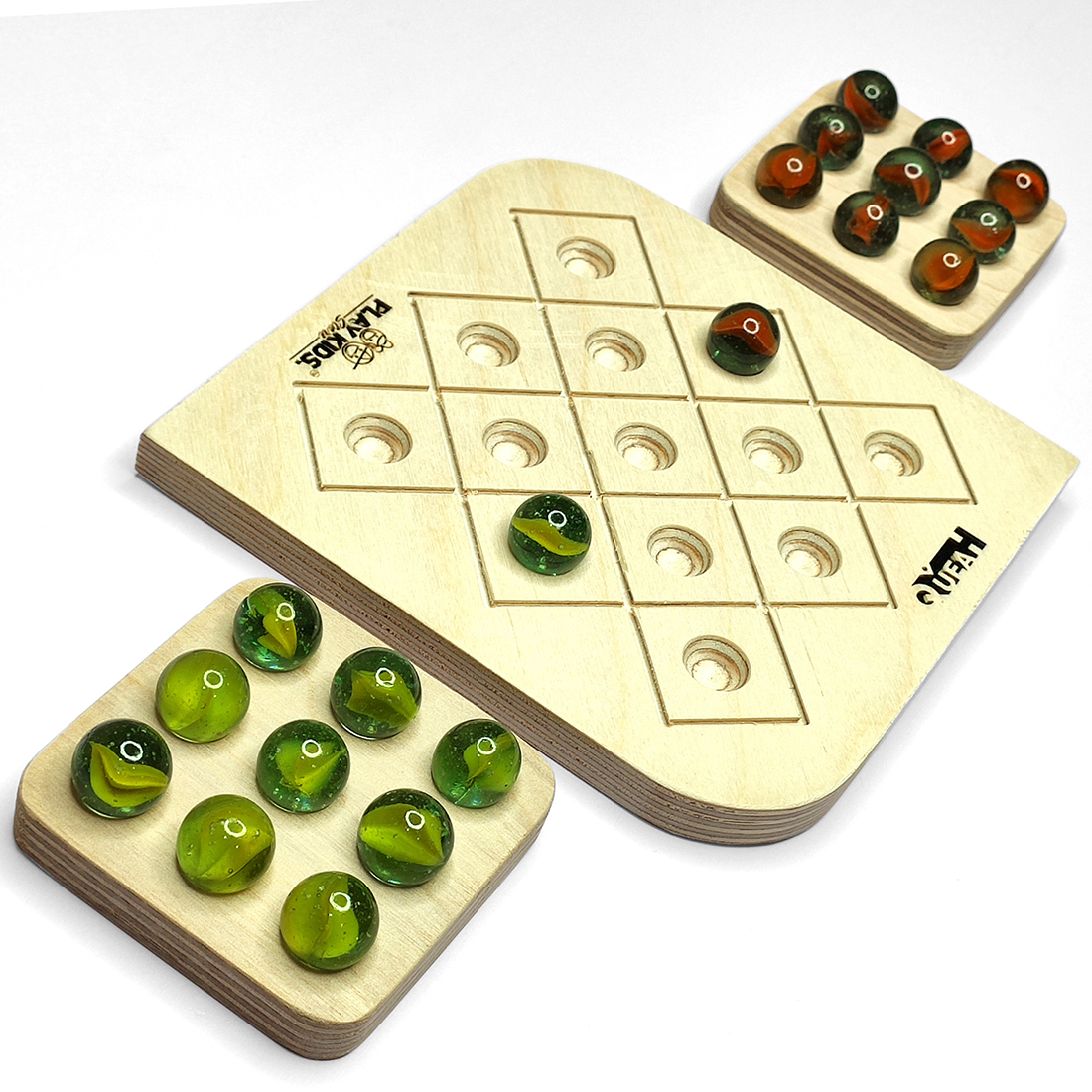QUEAH Wooden Strategy Board Game with Glass Marbles, Educational Puzzle Toy